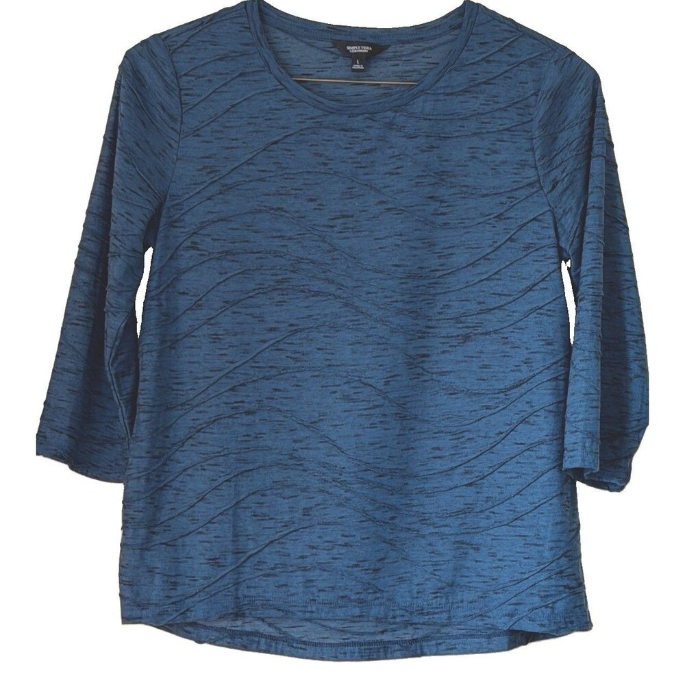Simply Vera Vera Wang Teal Space Dye Wavy Textured 3/4 Sleeve Knit Top L